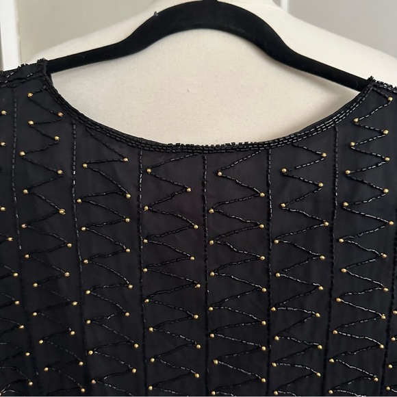 SWEET SUE Vintage 80s Black Silk Beaded Waistcoat Vest Art Deco Glam Size 22 - Picture 5 of 12